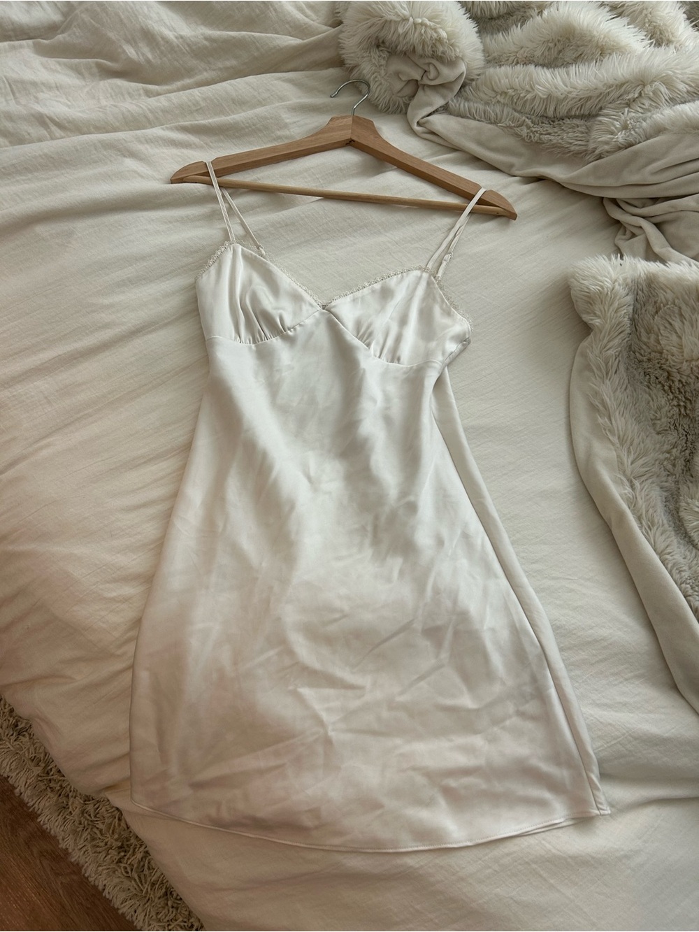 Sunday Best Ivory Satin Slip Dress with Spaghetti Straps